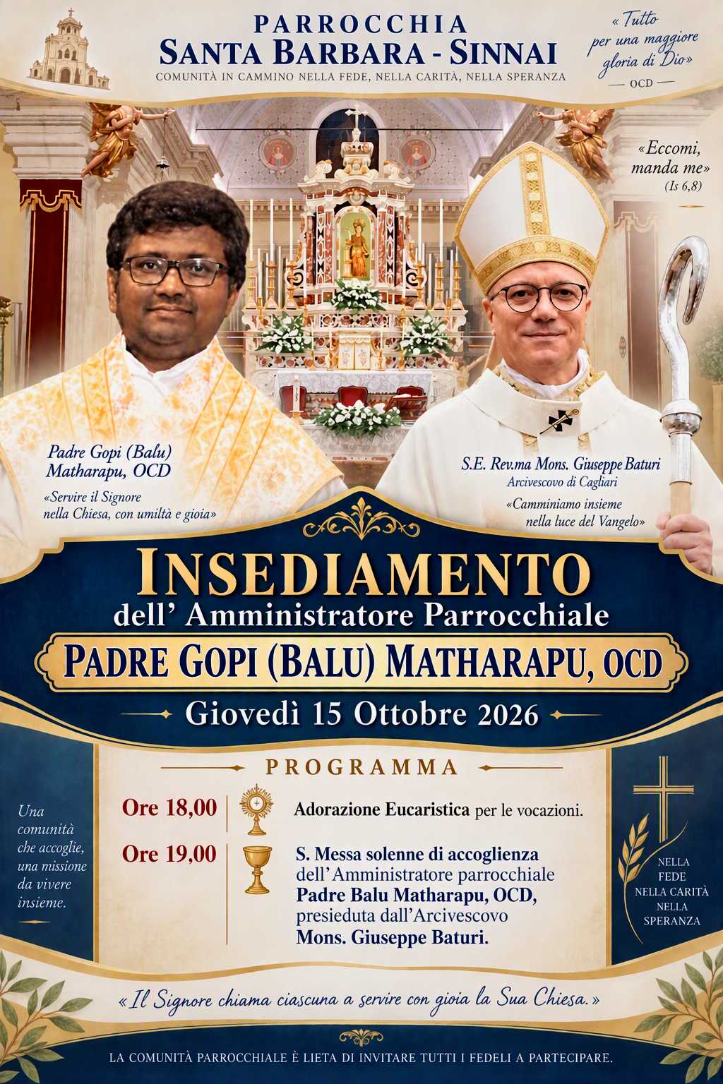 Insediamento dell'Amministratore Parrocchiale Padre Gopi (Balu) Matharapu, OCD