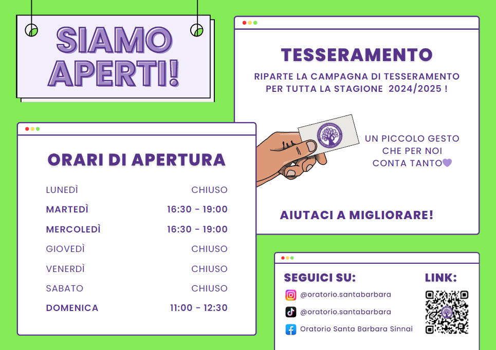 Oratorio Santa Barbara: apertura campagna tesseramento